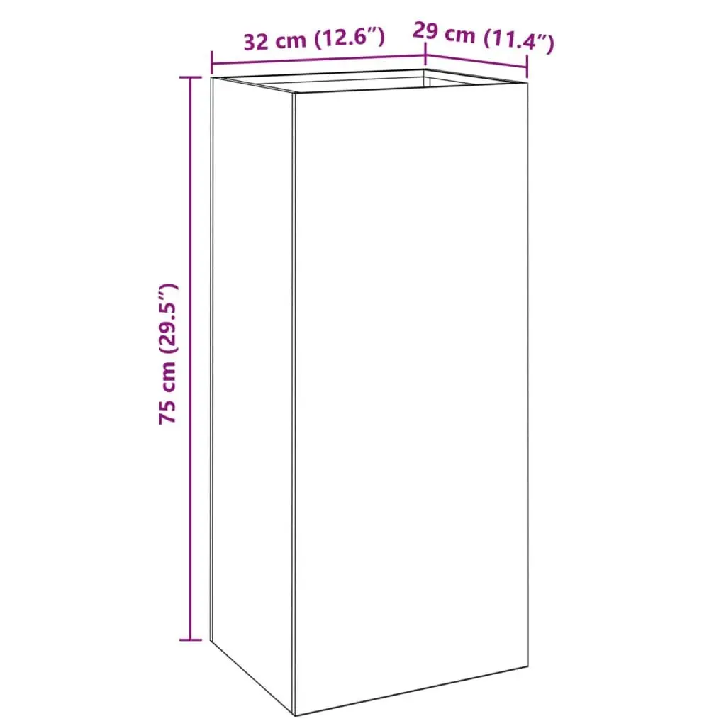 Steel Planter Black 32 x 29 x 75 cm Outdoor Patio Balcony Flower Box