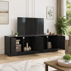 Sturdy Black Steel Frame TV Cabinet Unit 67x39x44cm Set of 2