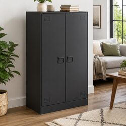 Sturdy Black Sideboard Storage Cabinet with Steel Frame