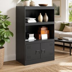 Durable Black Sideboard with Steel Frame, 67x39x107 cm