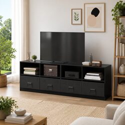 Durable Black TV Cabinets - 2-Piece Storage Set