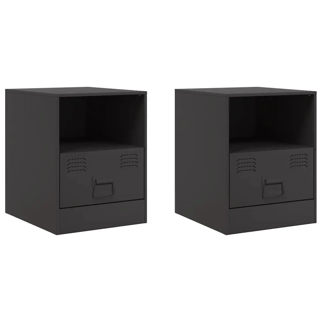 Bedside Cabinets 2pc Black Nightstand Storage Bedroom Furniture 34.5x39x44cm