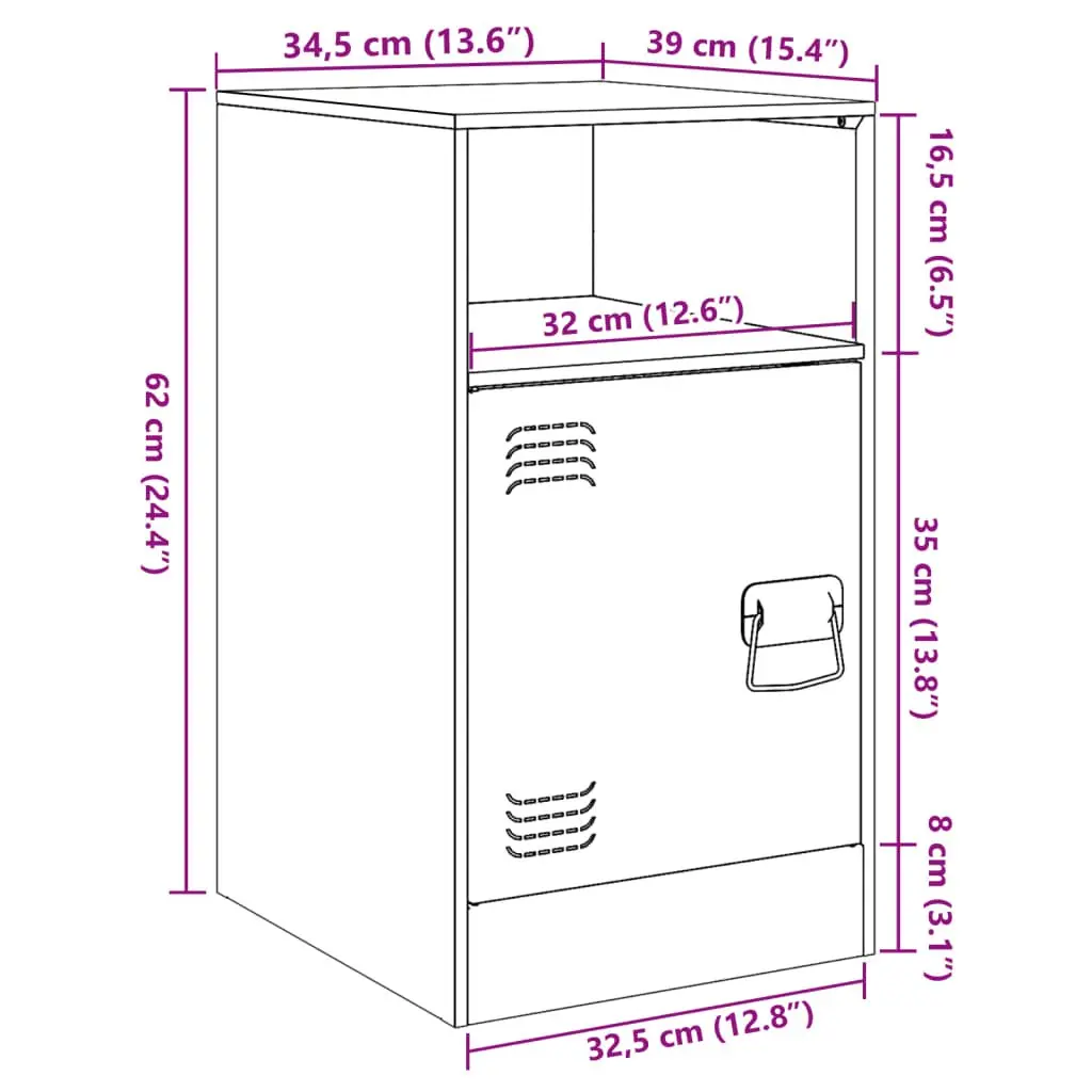 Bedside Cabinet Cold-Rolled Steel 34.5 x 39 x 62 cm Black 2 Piece