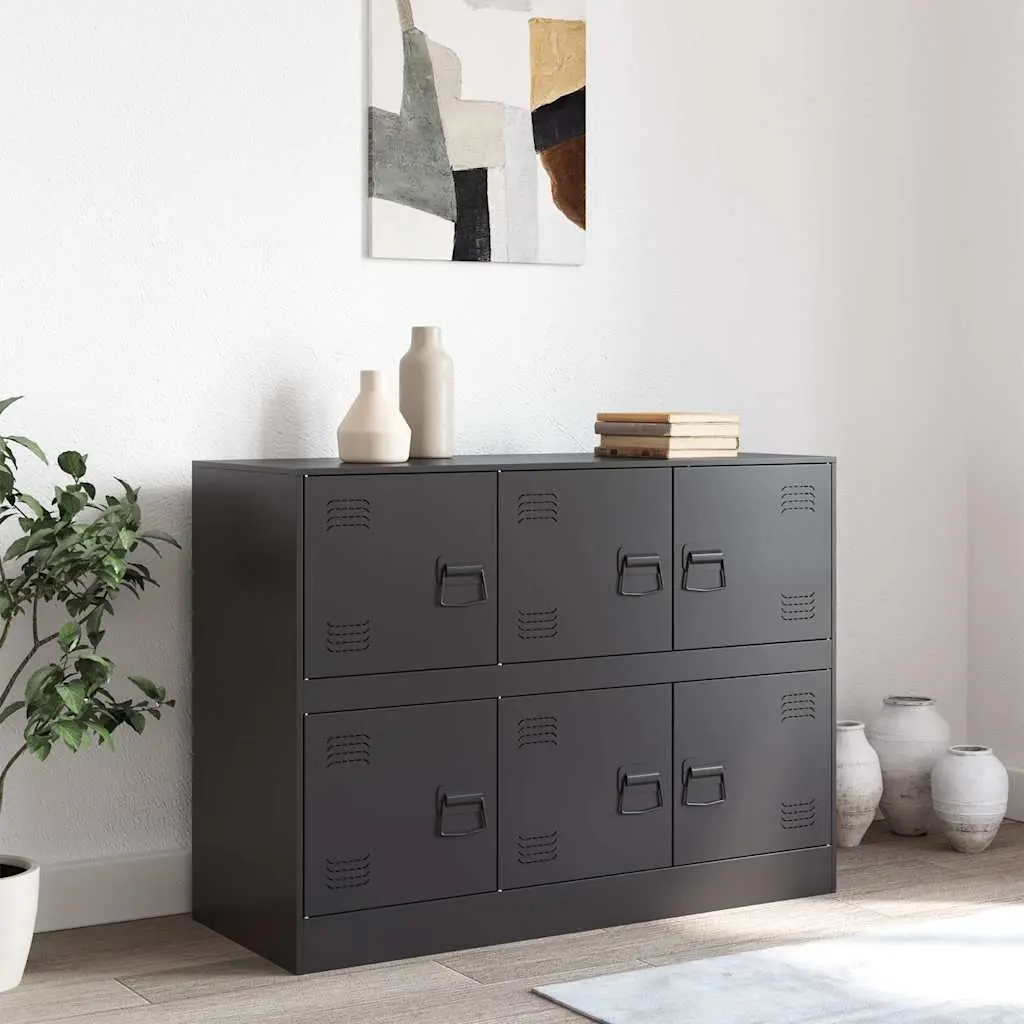 Black Sideboard with Steel Frame for Storage