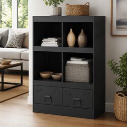 Durable Black Highboard Sideboard with Steel Frame 67x39x95 cm