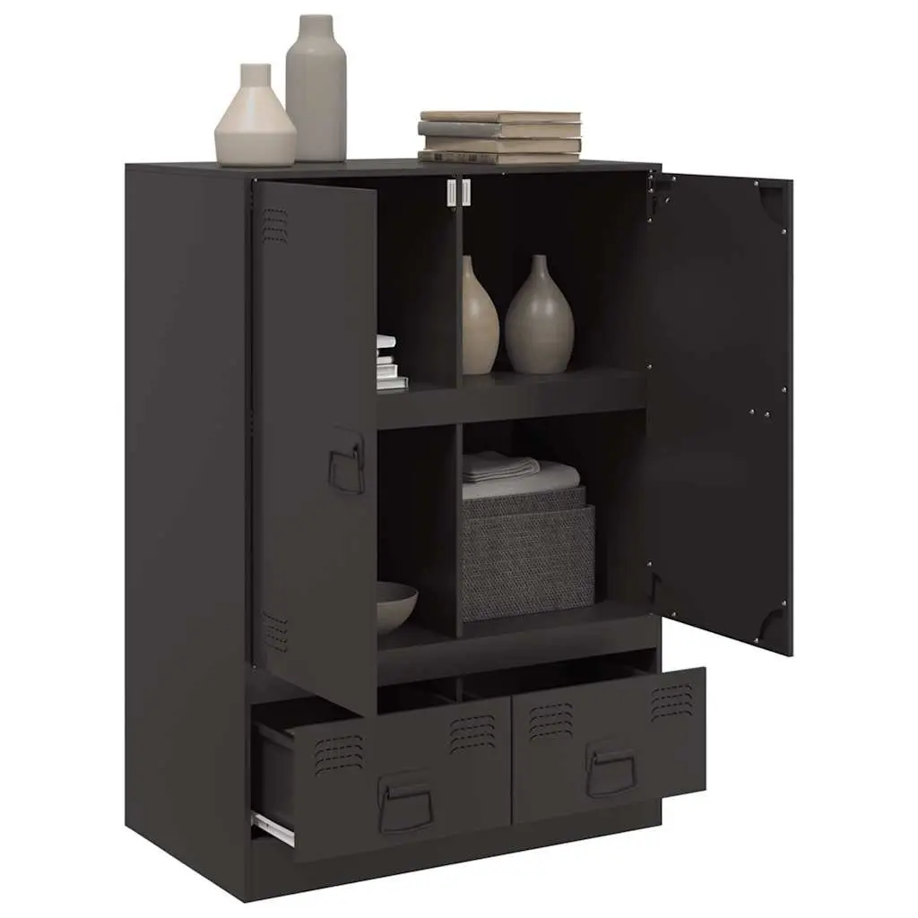 Black Highboard Cabinet with Durable Steel Frame