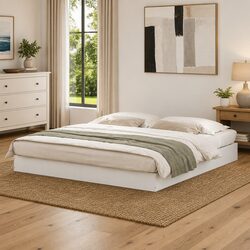 Modern White Bed Frame 180x200 cm with Slatted Base