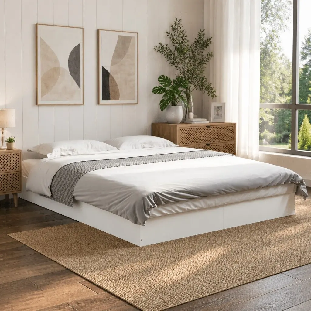 Bed Frame 135x190 cm White Engineered Wood