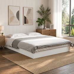 Durable Modern Bed Frame 135x190 cm White Engineered Wood