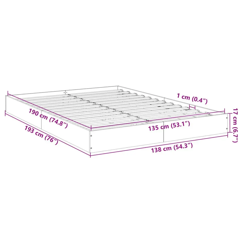 Bed Frame 135x190 cm White Engineered Wood