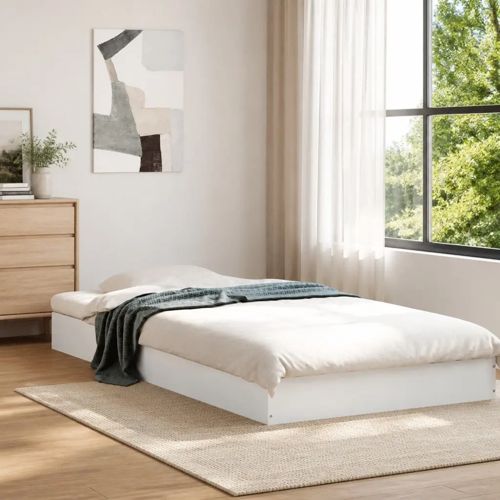 White Bed Frame 90x190 cm with Strong Engineered Wood