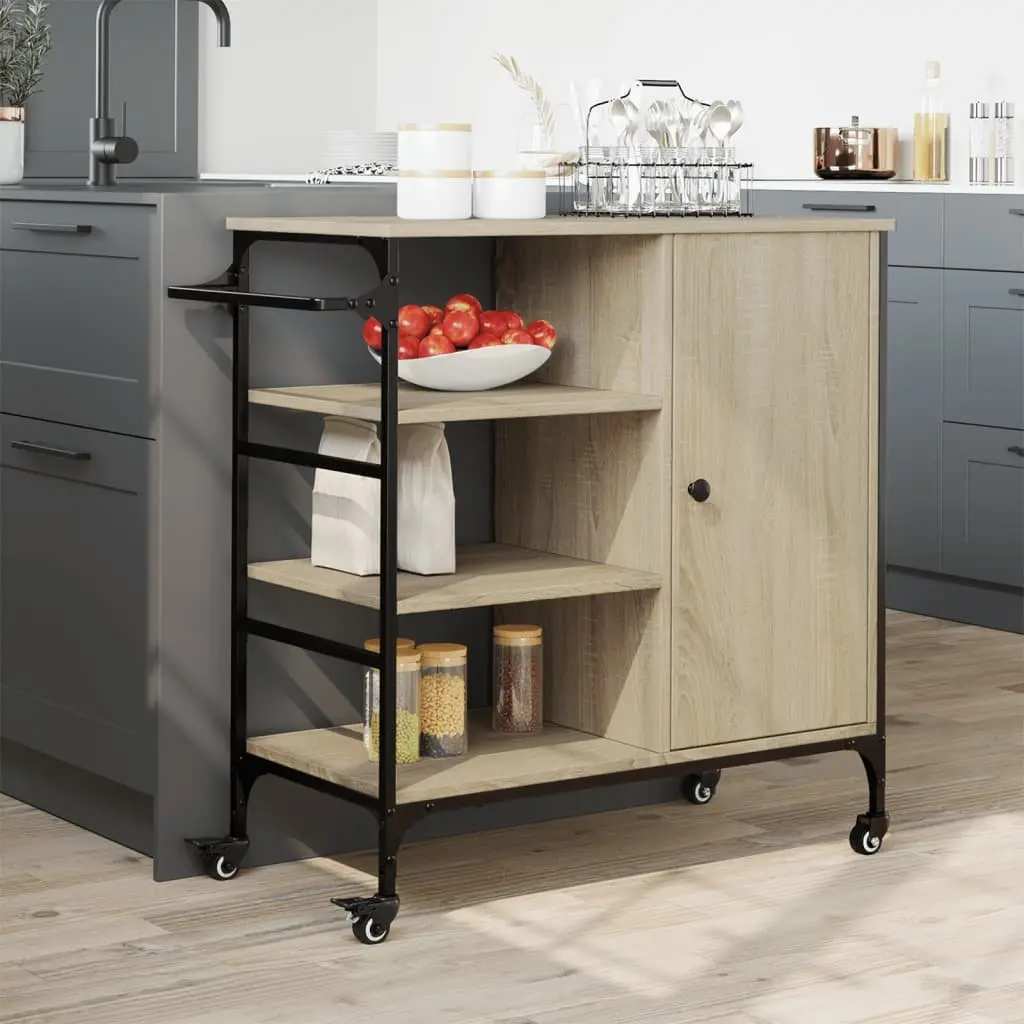 Brown Kitchen Trolley with Wheels and Towel Rack