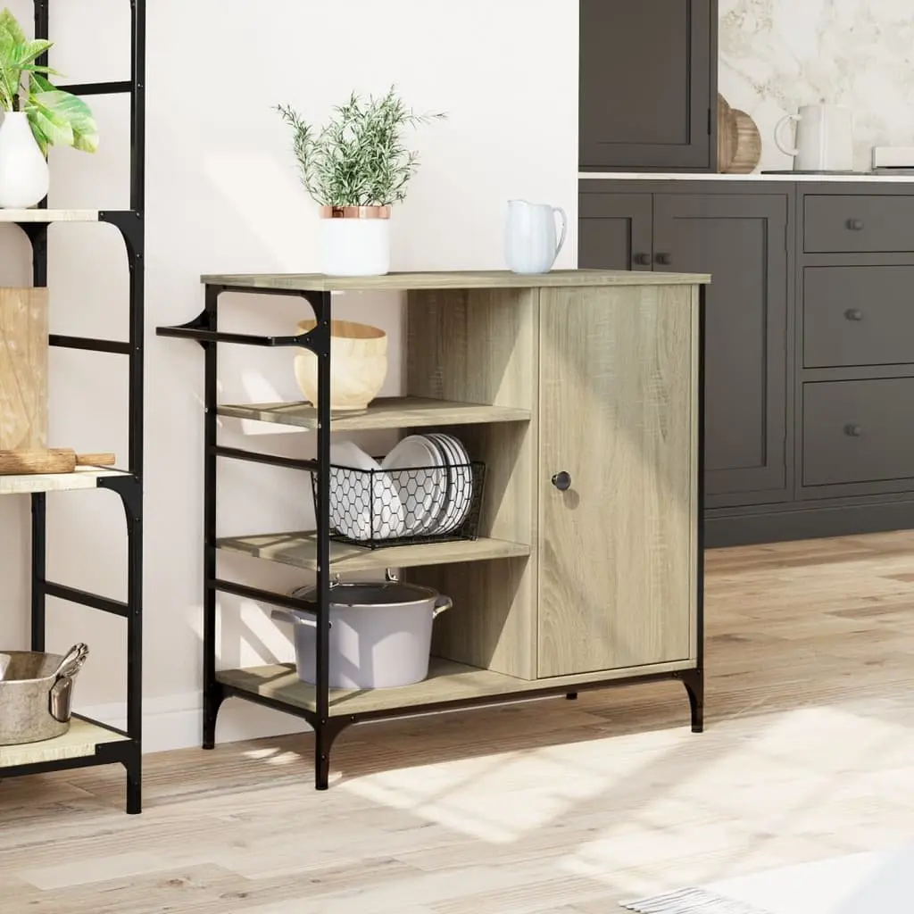 Brown Kitchen Trolley with Wheels and Towel Rack