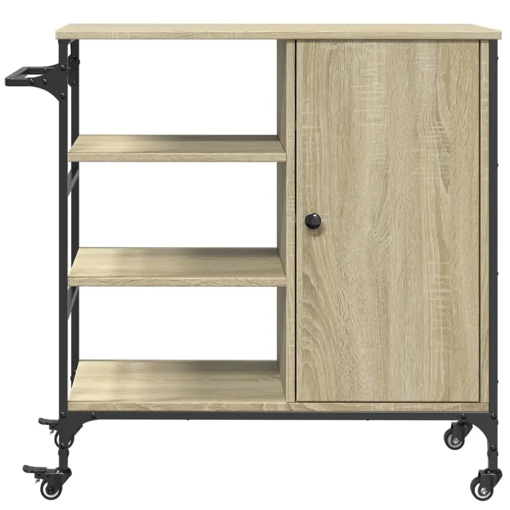 Brown Kitchen Trolley with Wheels and Towel Rack