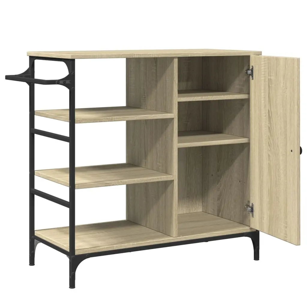 Brown Kitchen Trolley with Wheels and Towel Rack