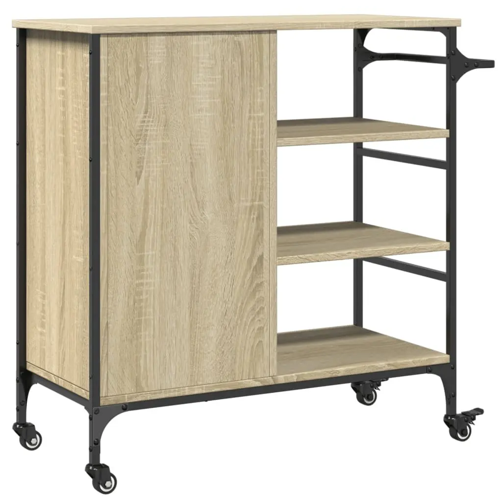 Brown Kitchen Trolley with Wheels and Towel Rack
