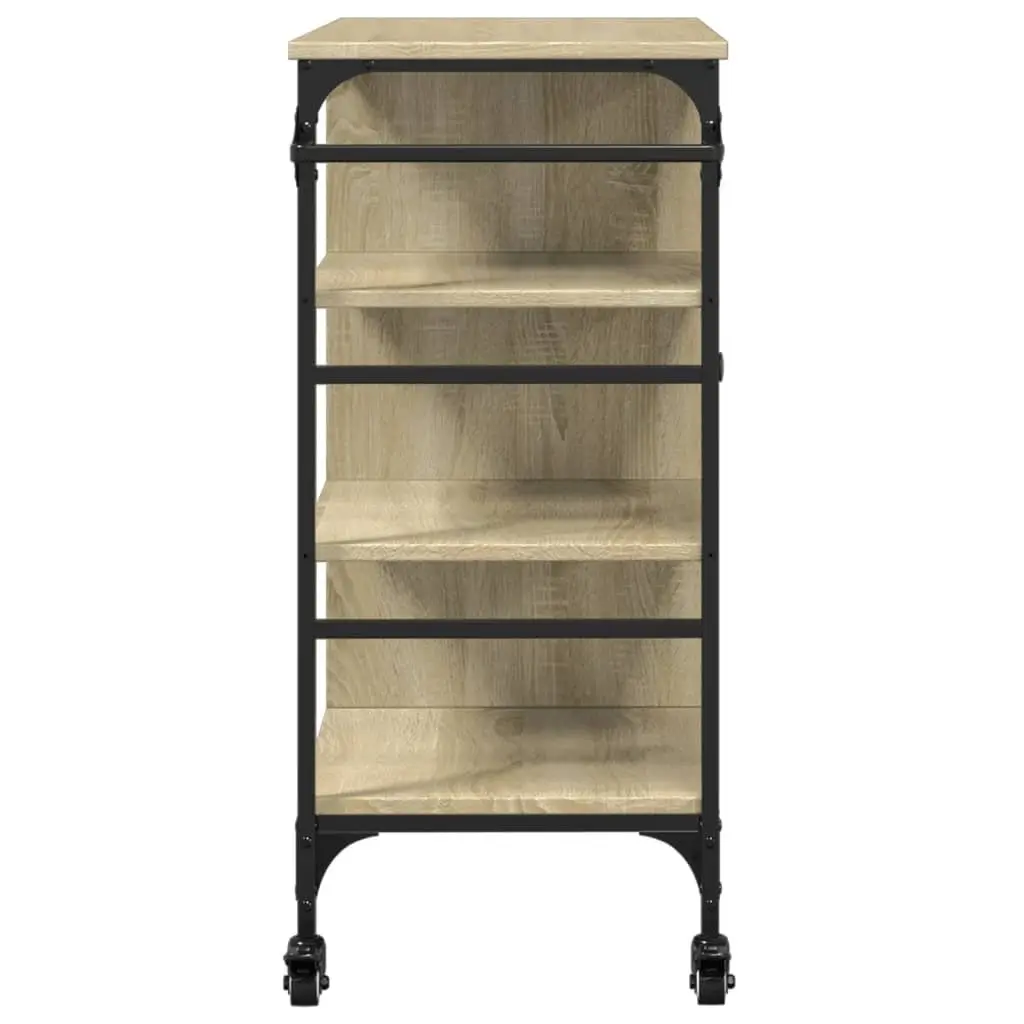Brown Kitchen Trolley with Wheels and Towel Rack