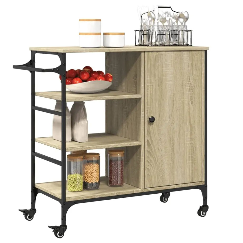Brown Kitchen Trolley with Wheels and Towel Rack