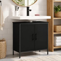 Sturdy Black Engineered Wood Bathroom Sink Cabinet 60x30x60cm