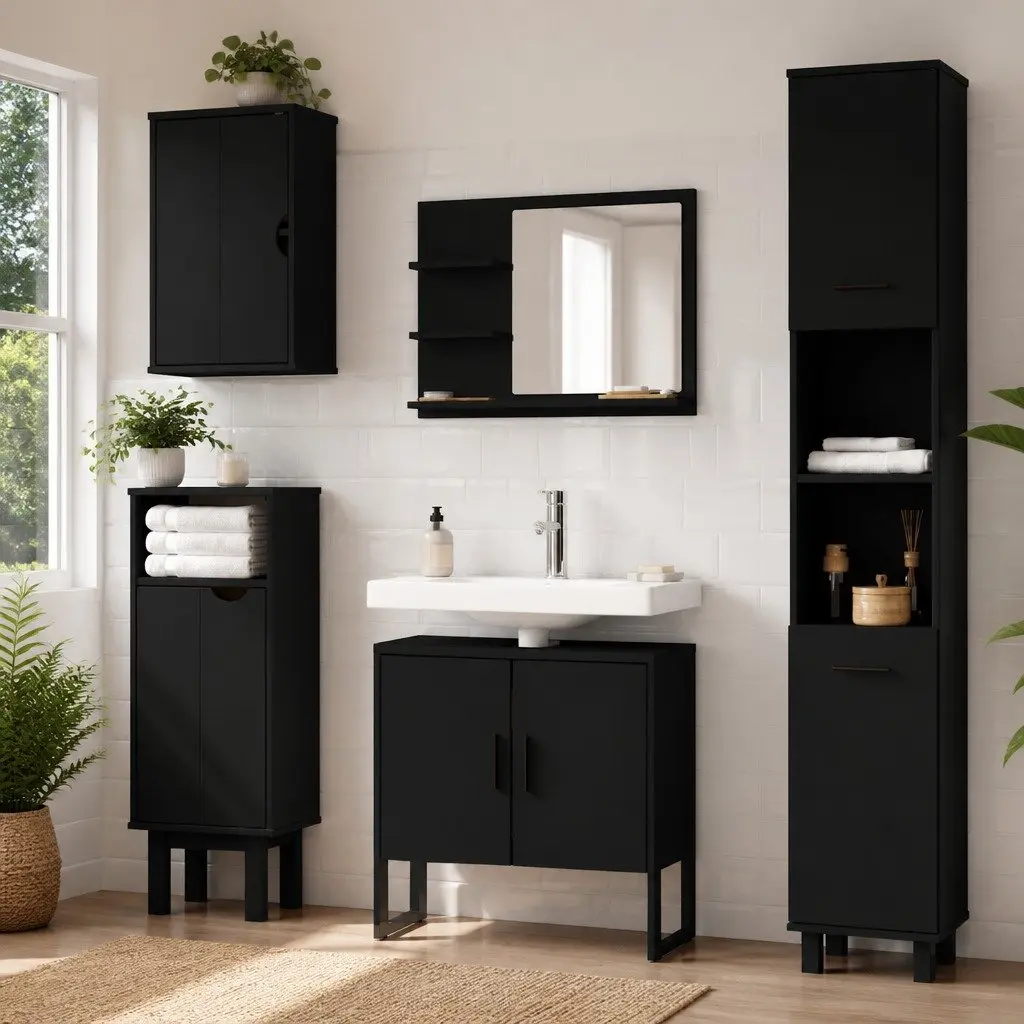 Bathroom Vanity Cabinet Engineered Wood 60x33x60cm Black