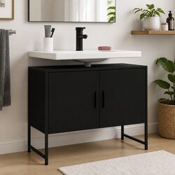 Black Bathroom Sink Cabinet 80x33x60 cm Sturdy Design