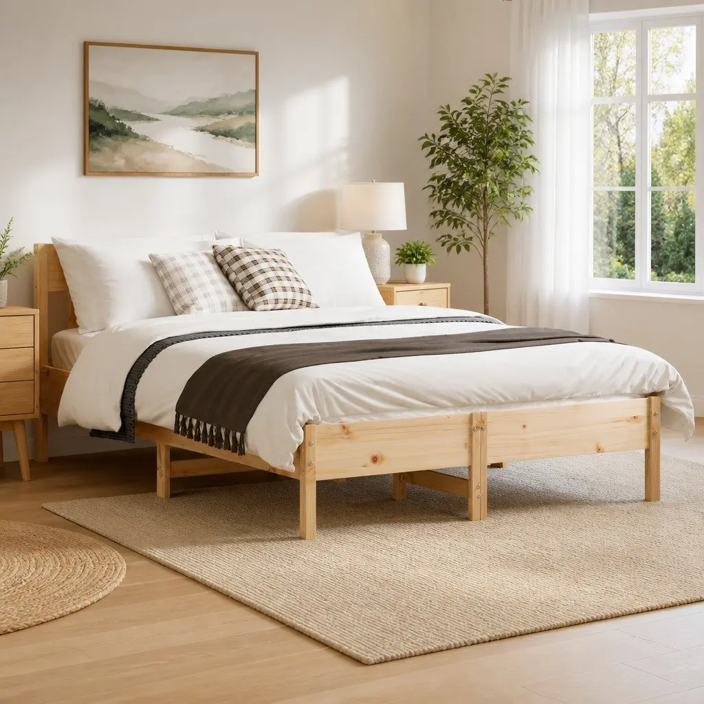 Solid Pine Wood Bed Frame 150x200 cm with Slatted Base