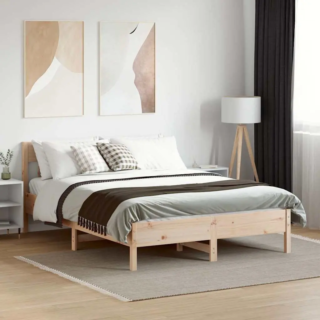 Solid Pine Wood Bed Frame 150x200 cm with Slatted Base