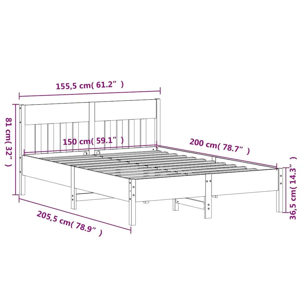 Solid Pine Wood Bed Frame 150x200 cm with Slatted Base