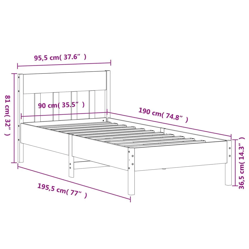 Solid Pine Wood Bed Frame 90x190 cm with Slatted Base