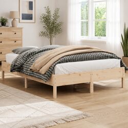 Bed Frame 150x200 cm Solid Pine Wood Slatted Base Brown Bedroom Furniture