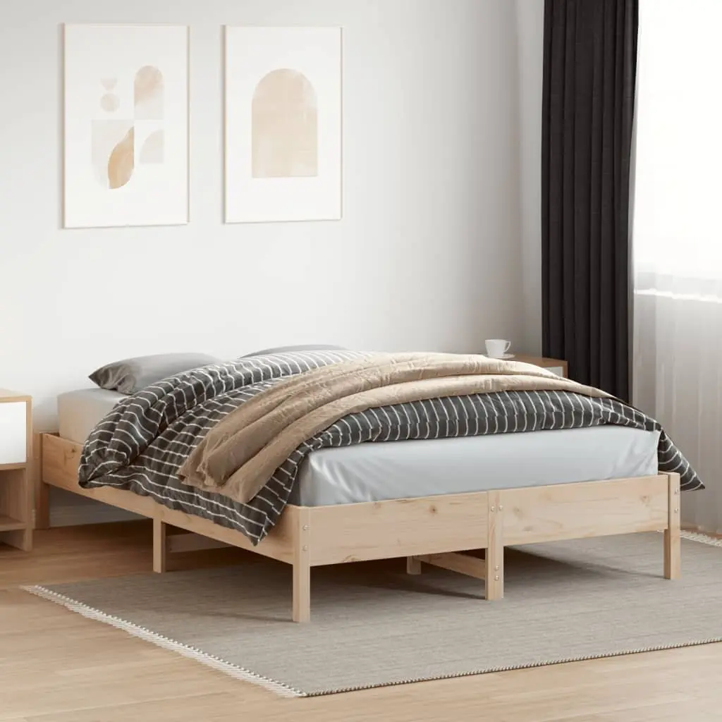 Solid Pine Wood Bed Frame 150x200 cm with Slatted Base