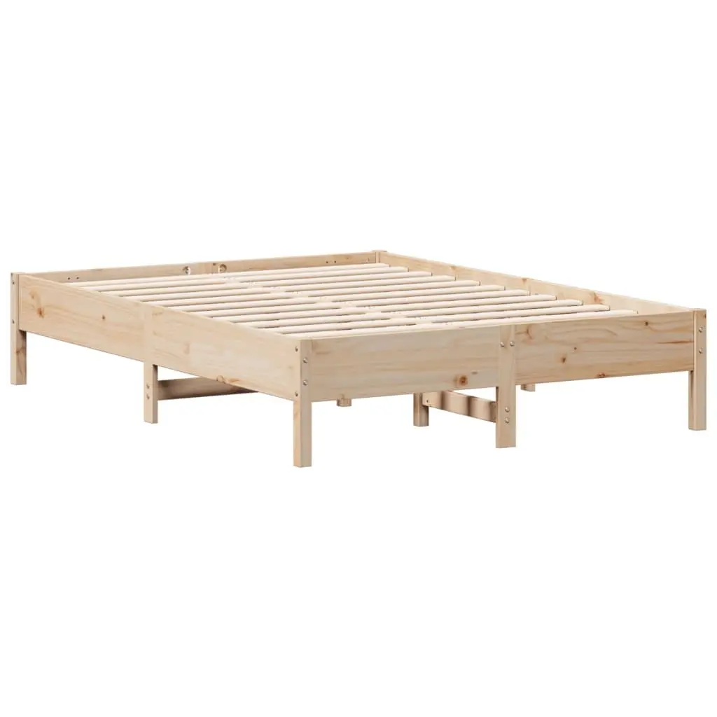 Solid Pine Wood Bed Frame 135x190 cm Brown Slatted Base