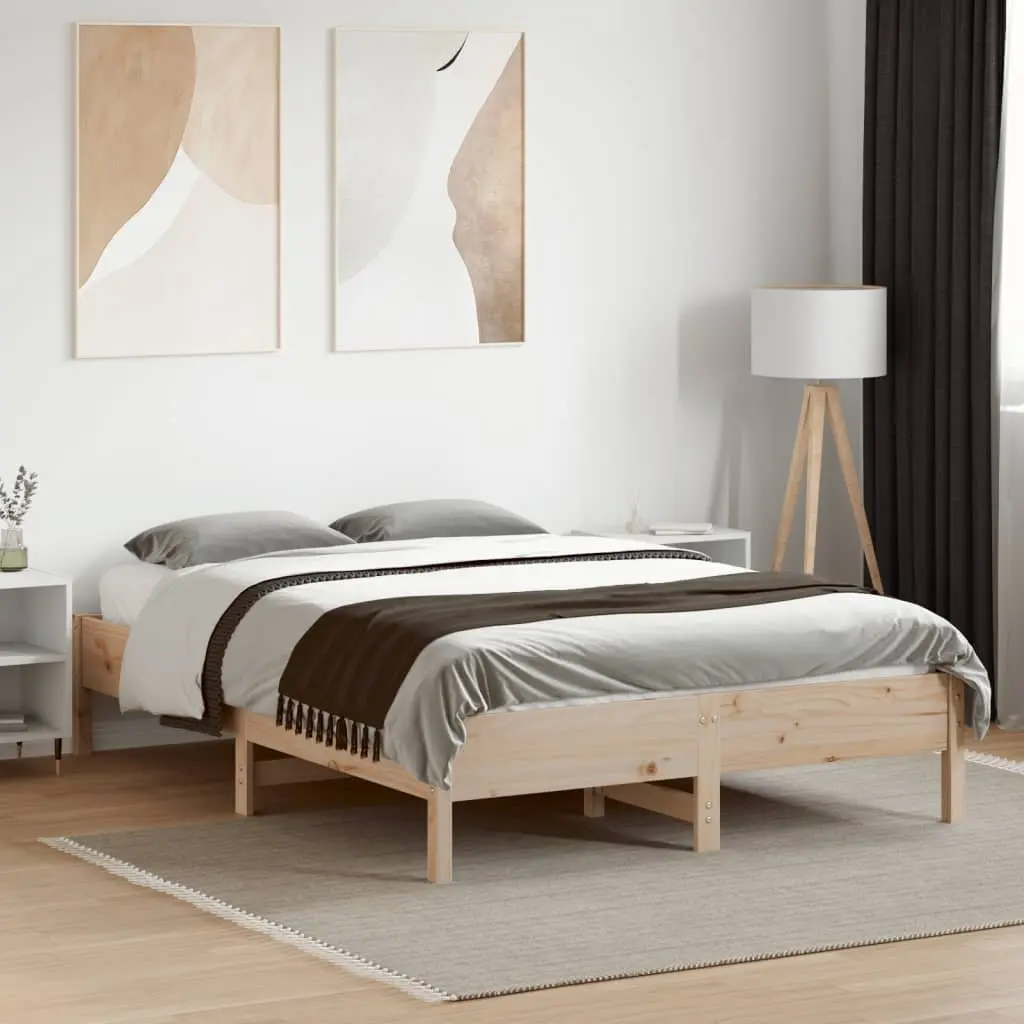 Solid Pine Wood Bed Frame 135x190 cm Brown Slatted Base