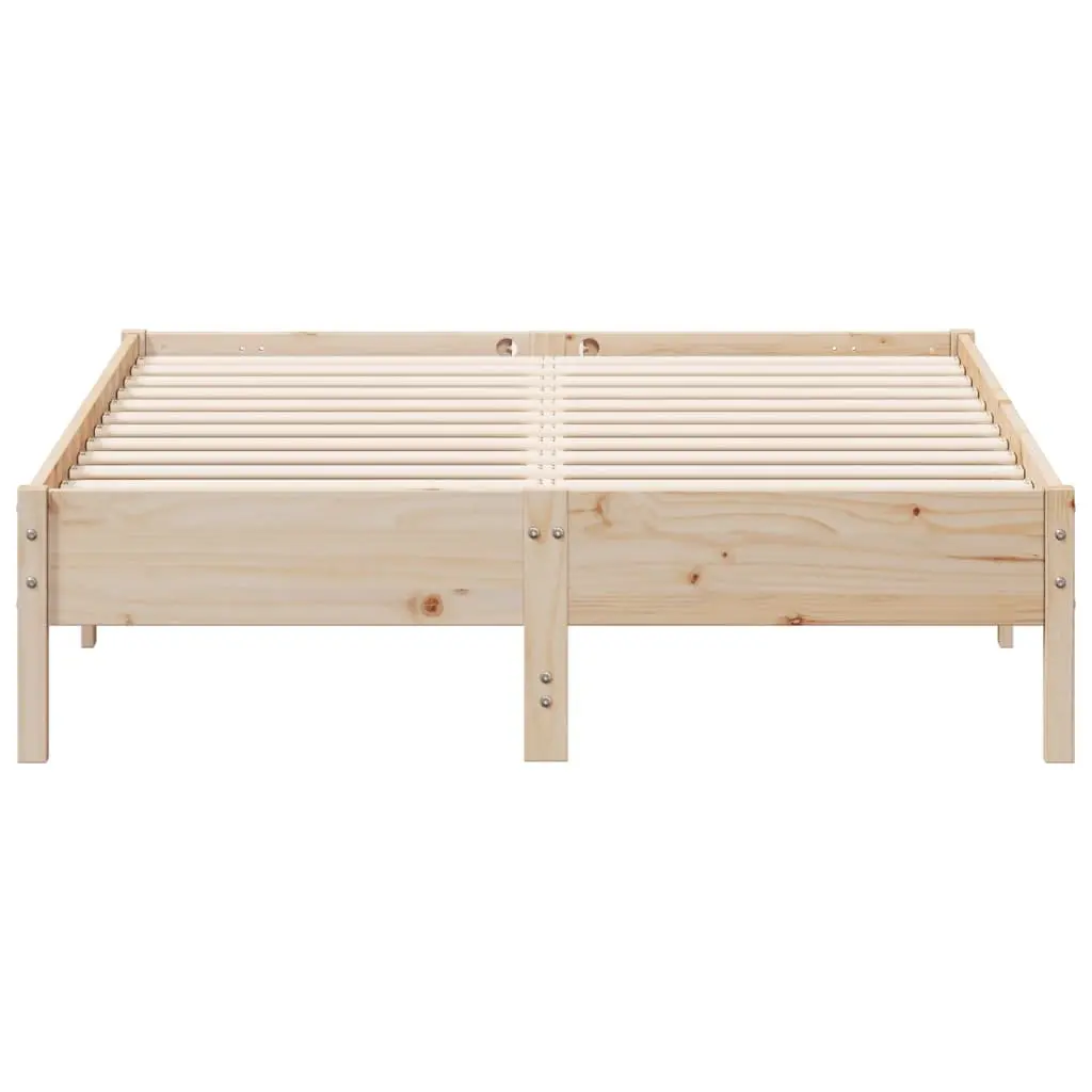 Solid Pine Wood Bed Frame 135x190 cm Brown Slatted Base