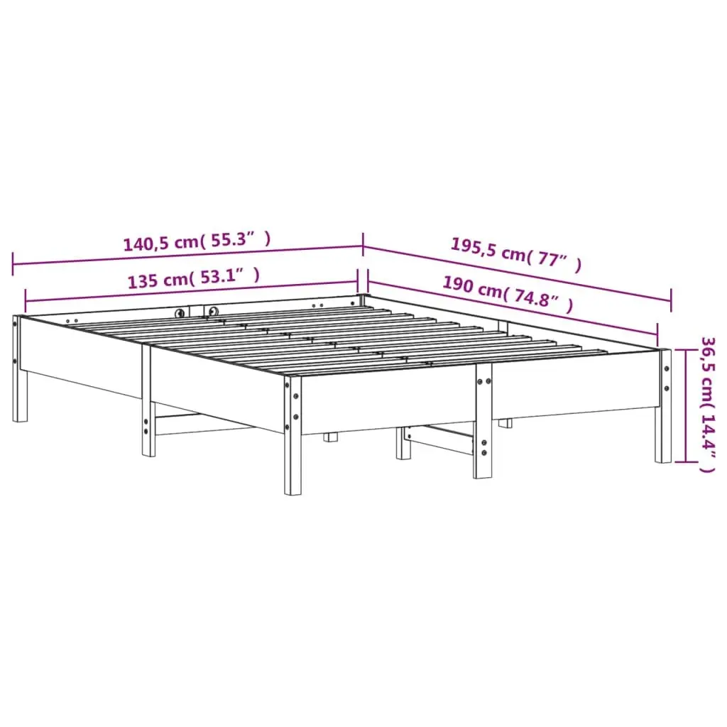 Solid Pine Wood Bed Frame 135x190 cm Brown Slatted Base