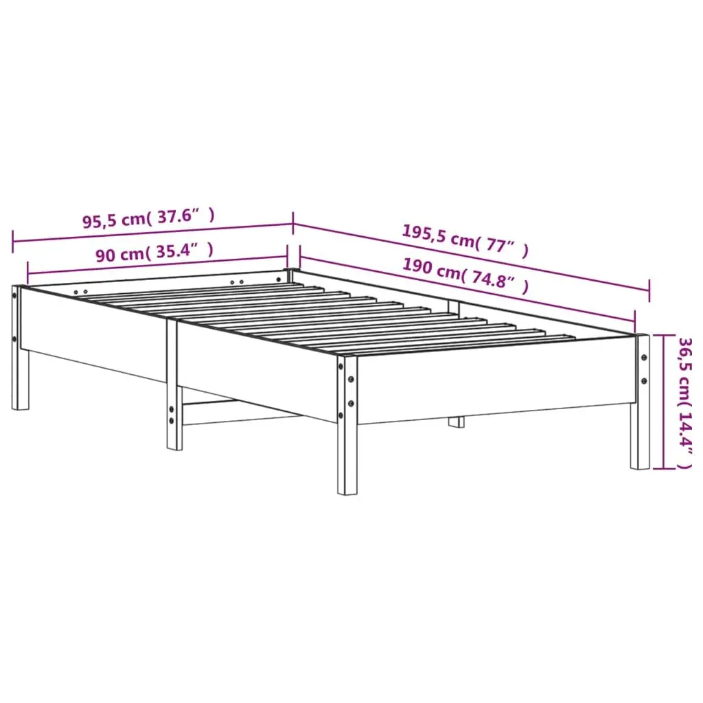 Solid Pine Wood Bed Frame 90x190 cm in Brown