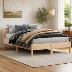 Bed Frame 150x200 cm Solid Wood Pine Slatted Base Bedroom Furniture Brown