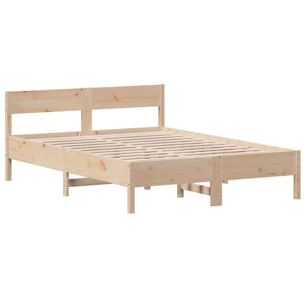 Solid Pine Wood Bed Frame 135x190 cm with Slatted Base