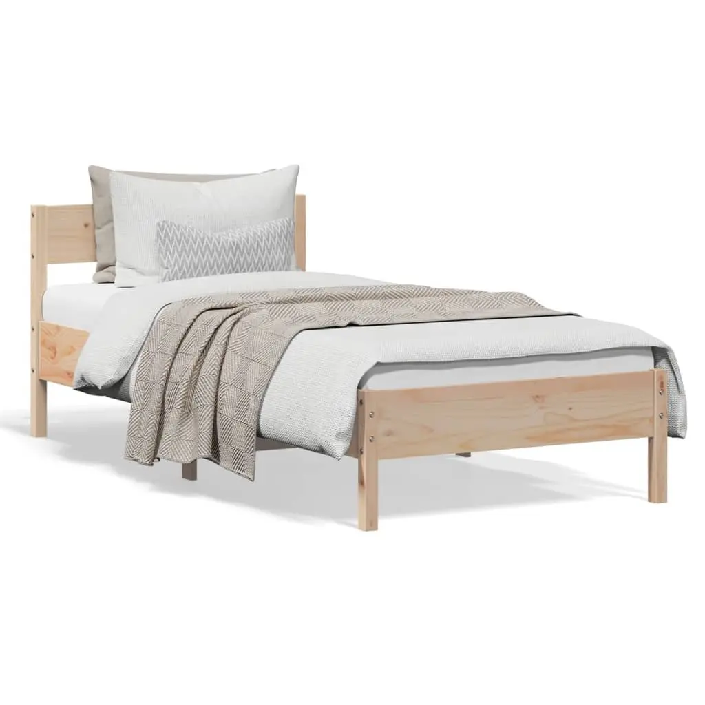 Brown Solid Pine Bed Frame 90x190 cm with Slatted Base