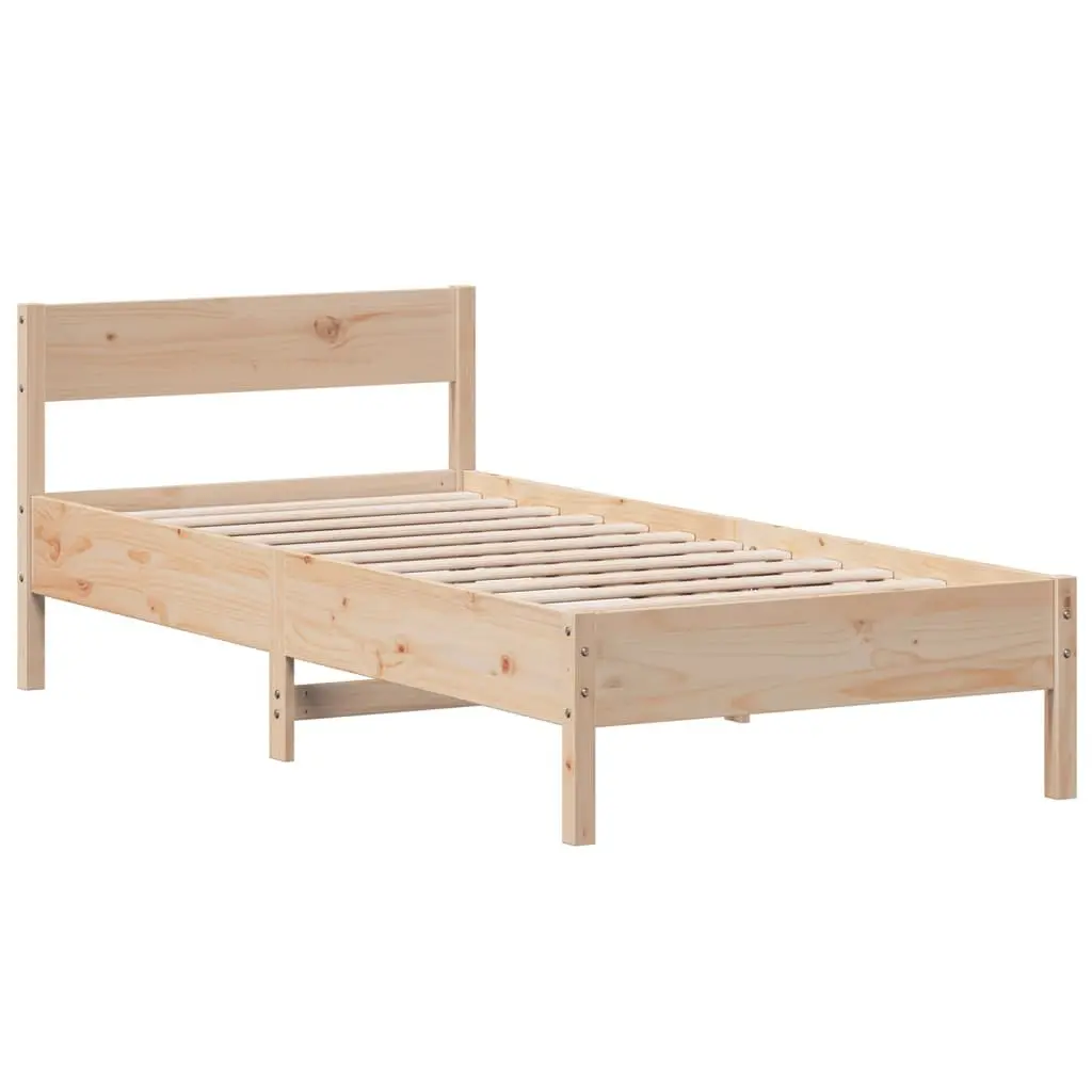 Brown Solid Pine Bed Frame 90x190 cm with Slatted Base