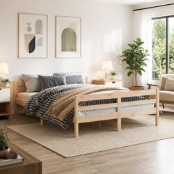 Solid Pine Wood Double Bed Frame 137x187cm in Brown