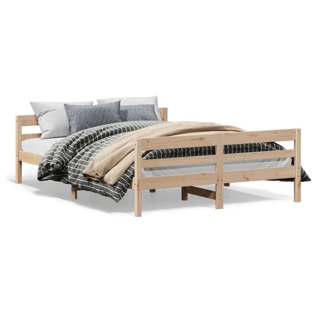Solid Pine Wood Double Bed Frame 137x187cm in Brown