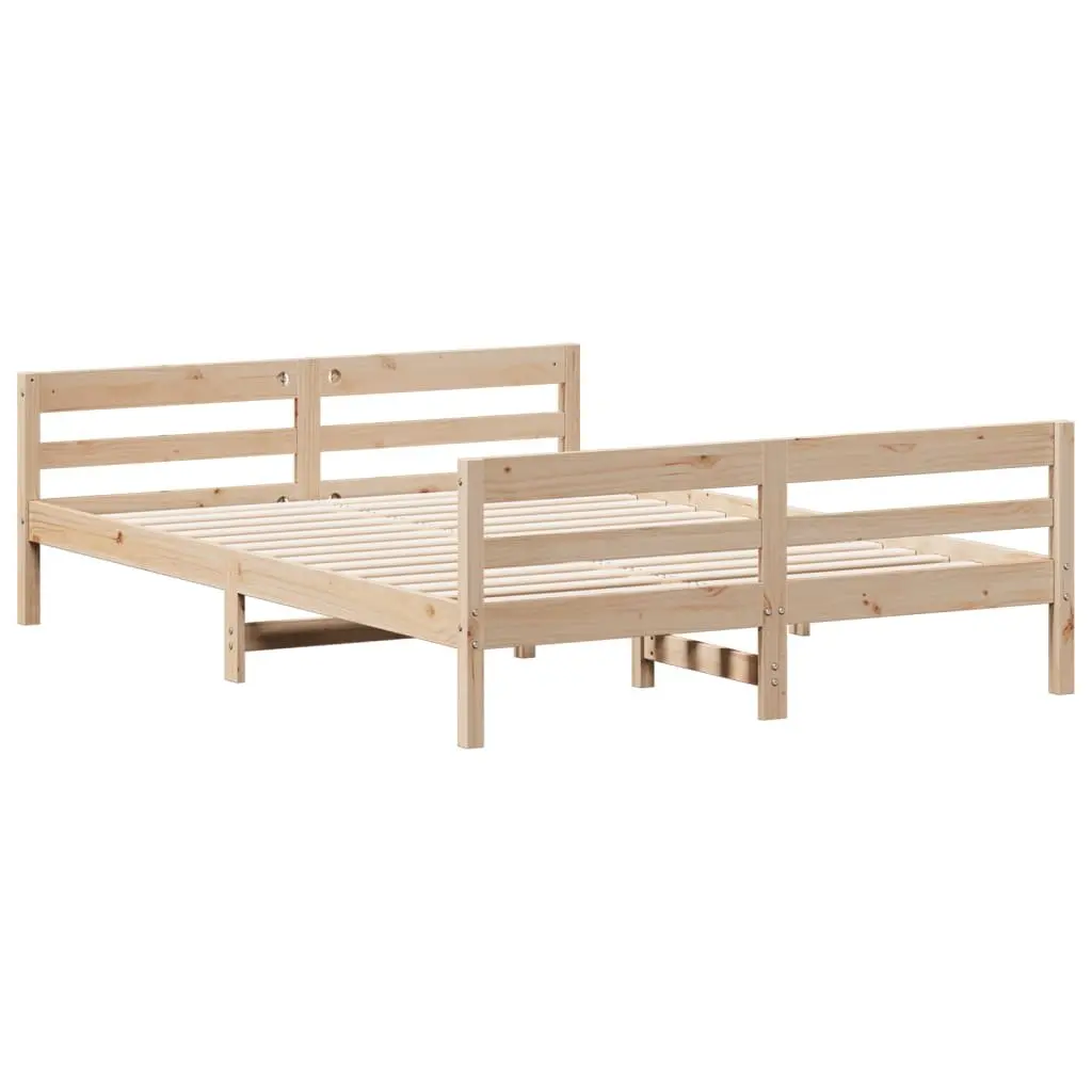 Solid Pine Wood Double Bed Frame 137x187cm in Brown