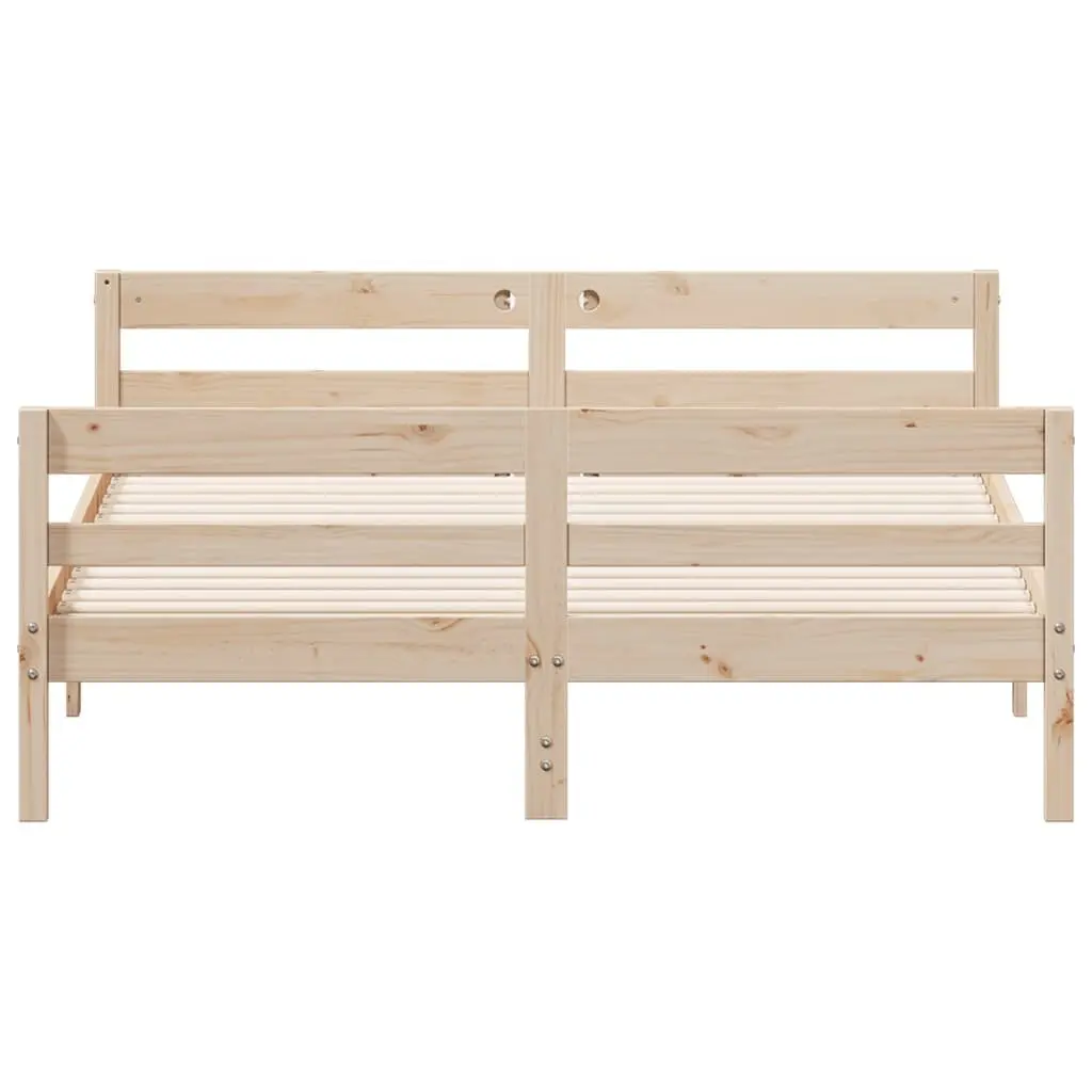 Solid Pine Wood Double Bed Frame 137x187cm in Brown