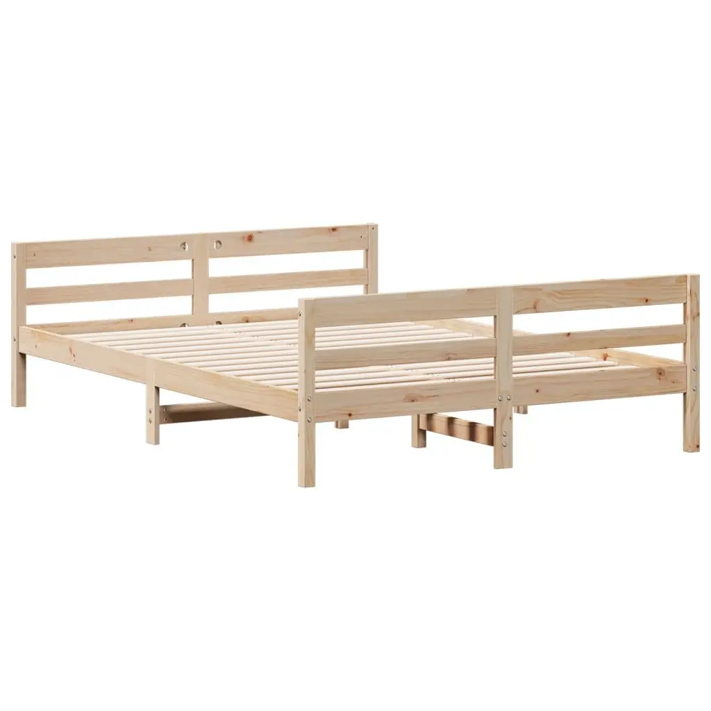 Solid Pine Wood Double Bed Frame 137x187cm in Brown
