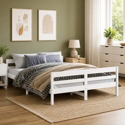 Solid Pine Wood Double Bed Frame 137x187 cm in White