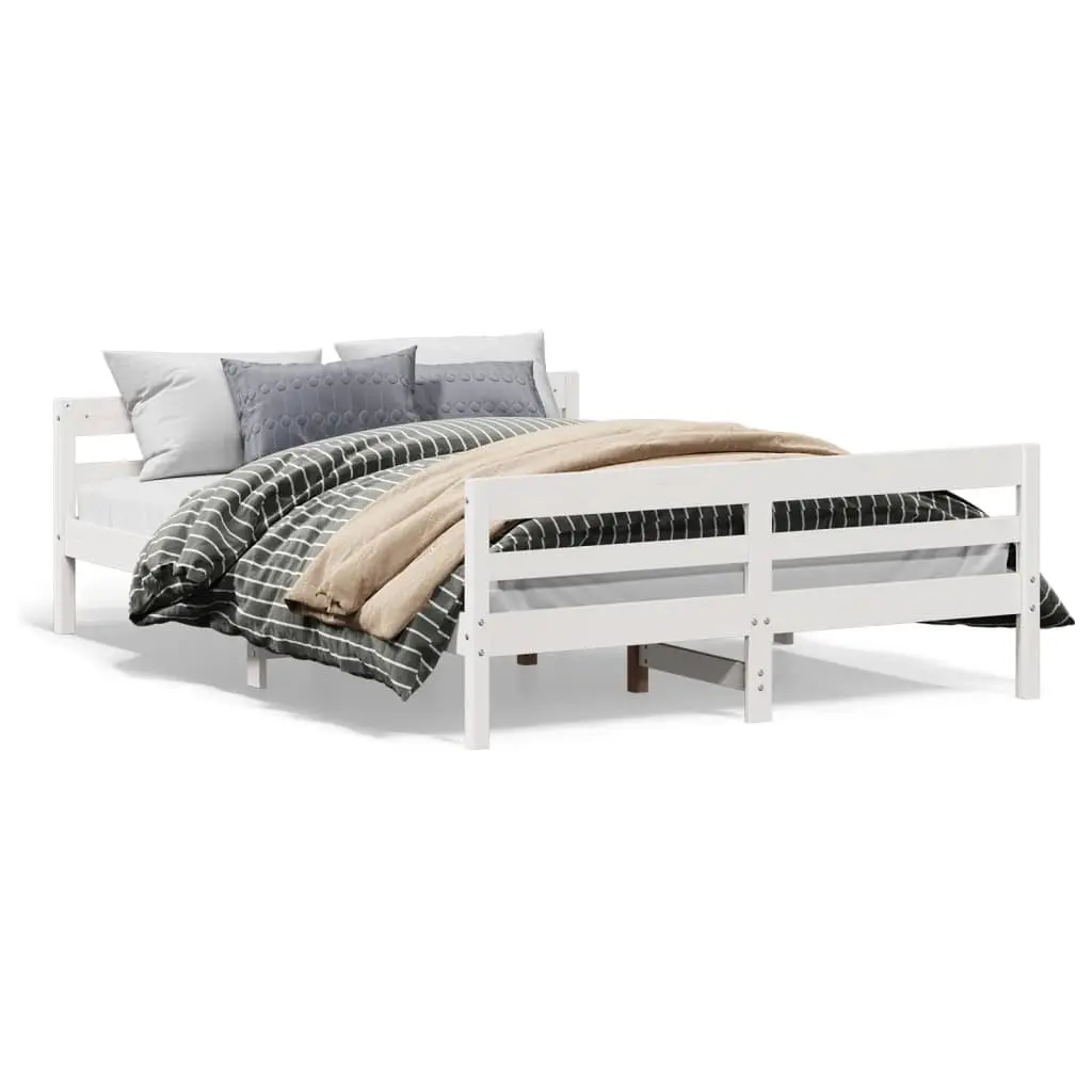 Solid Pine Wood Double Bed Frame 137x187 cm in White