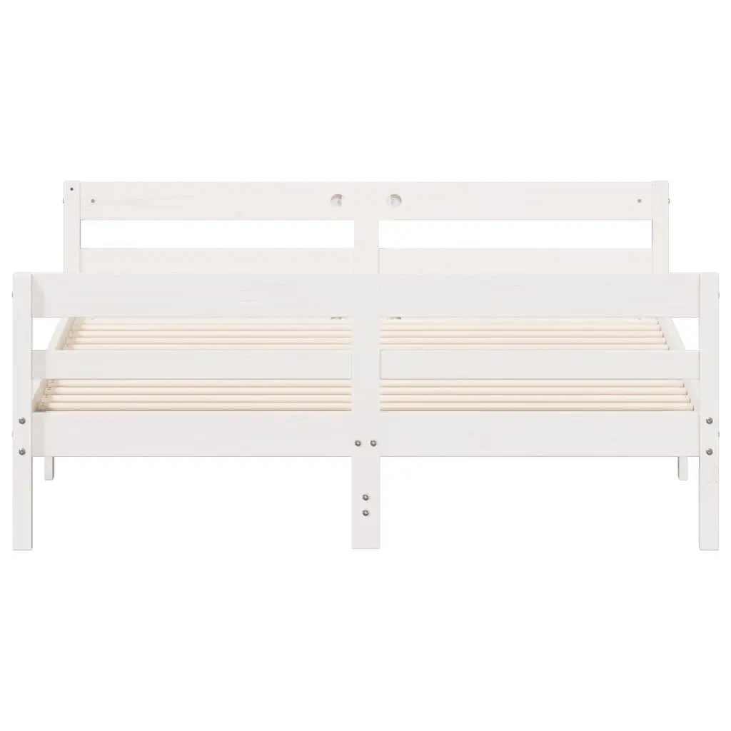 Solid Pine Wood Double Bed Frame 137x187 cm in White