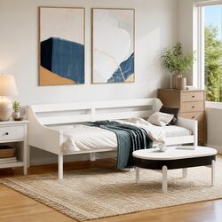Day Bed Frame Solid Wood Pine White 90x190 cm Sofa Bed with Guardrails Slats