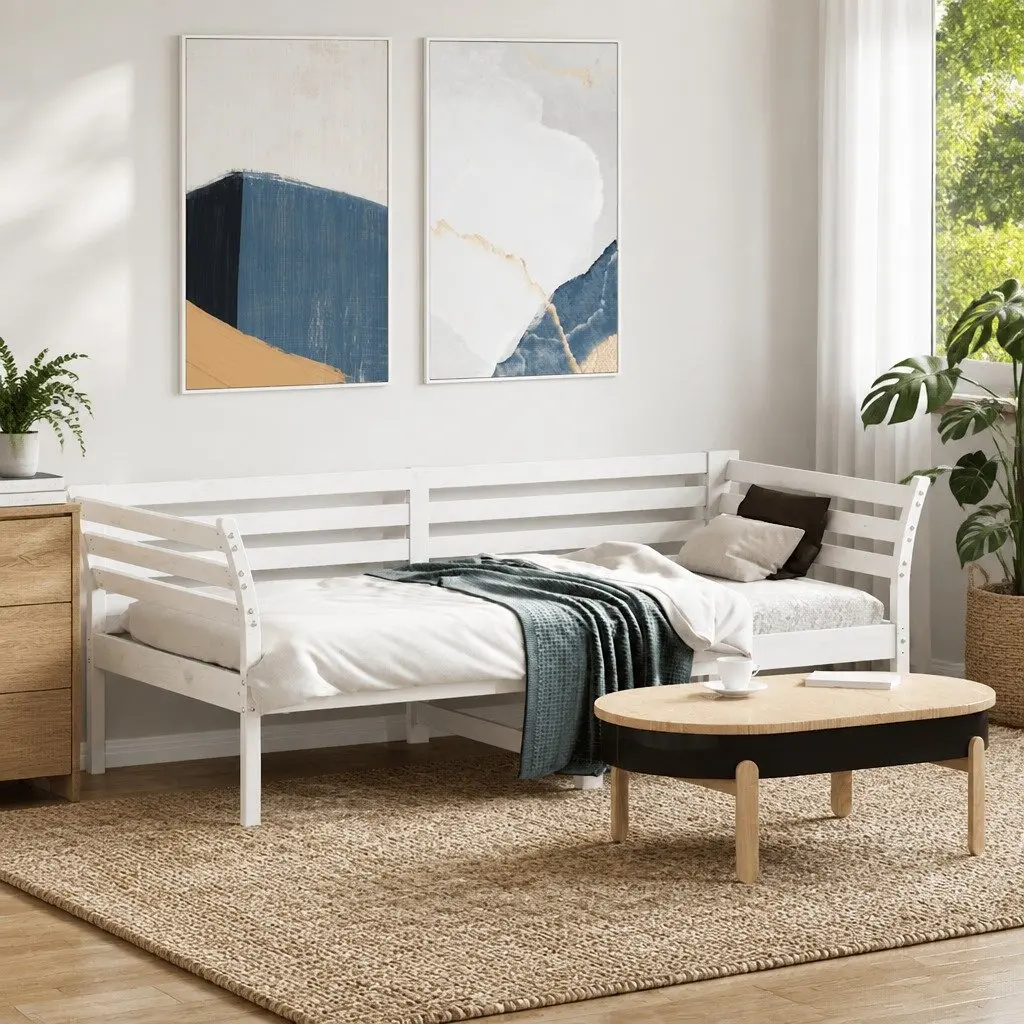 Solid Pine Wood Day Bed in White 90x190 cm with Guardrails
